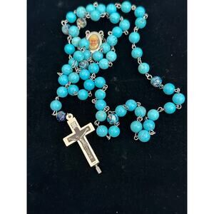 Blue Howlite Rosary Necklace | Roma Relic Crucifix, Terra Catacombe Cross